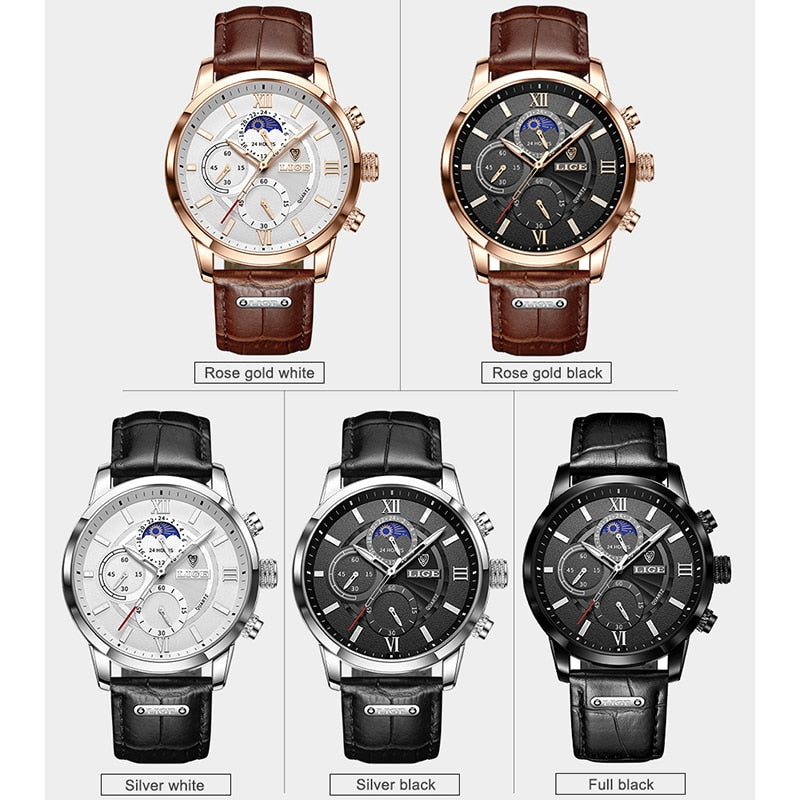 Men's Luxury Leather Quartz Sports Waterproof Watch