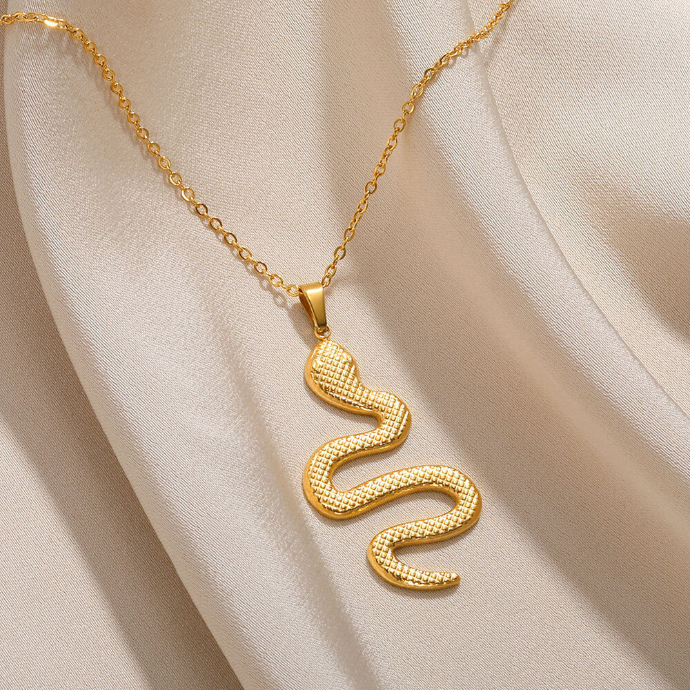 Women's Retro Snake Pendant Gold Plated Stainless Steel Necklace