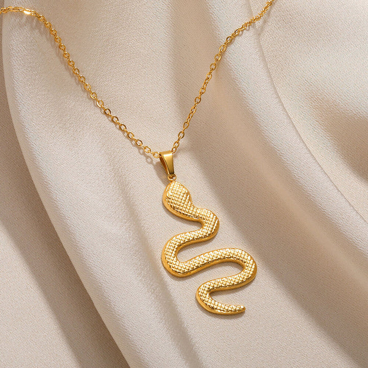 Women's Retro Snake Pendant Gold Plated Stainless Steel Necklace