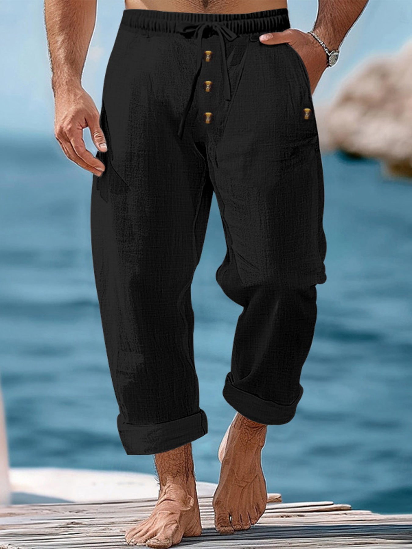 Men's Plus Size Button Fly Drawstring Casual Pants