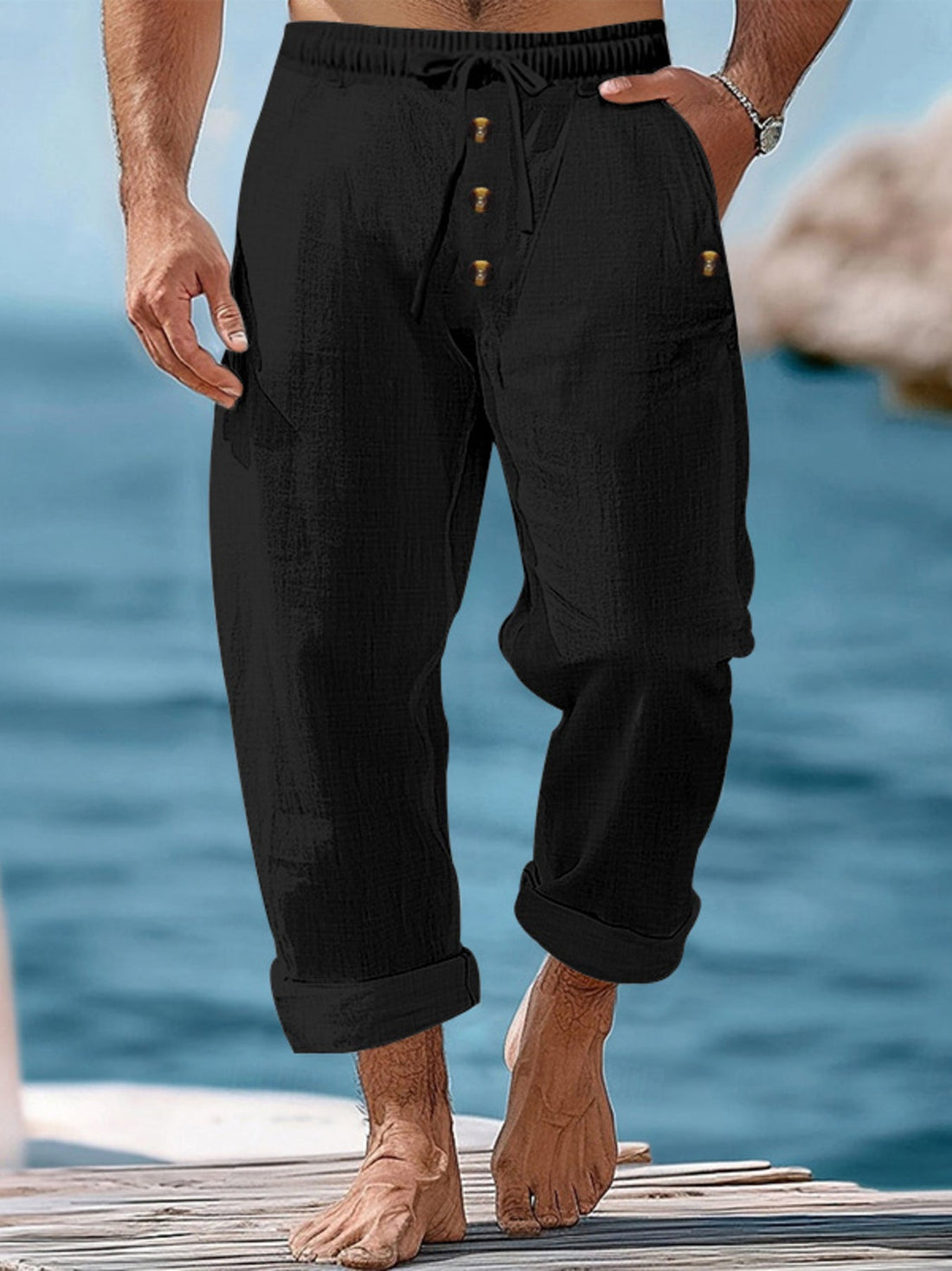 Men's Plus Size Button Fly Drawstring Casual Pants