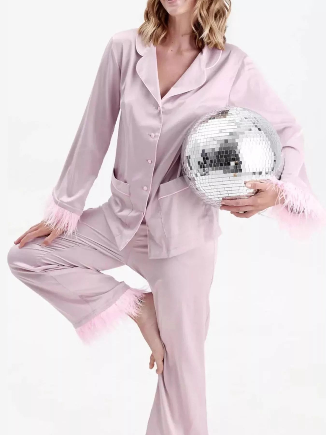 Women's Silky Button Up Top And Pants Lounge Set