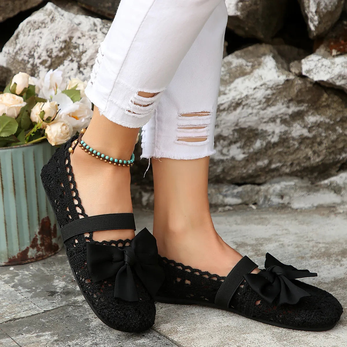 Round Toe Flat Slip On Bow Casual Shoes