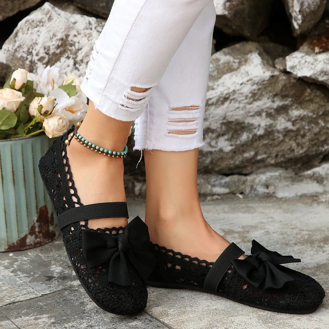 Round Toe Flat Slip On Bow Casual Shoes