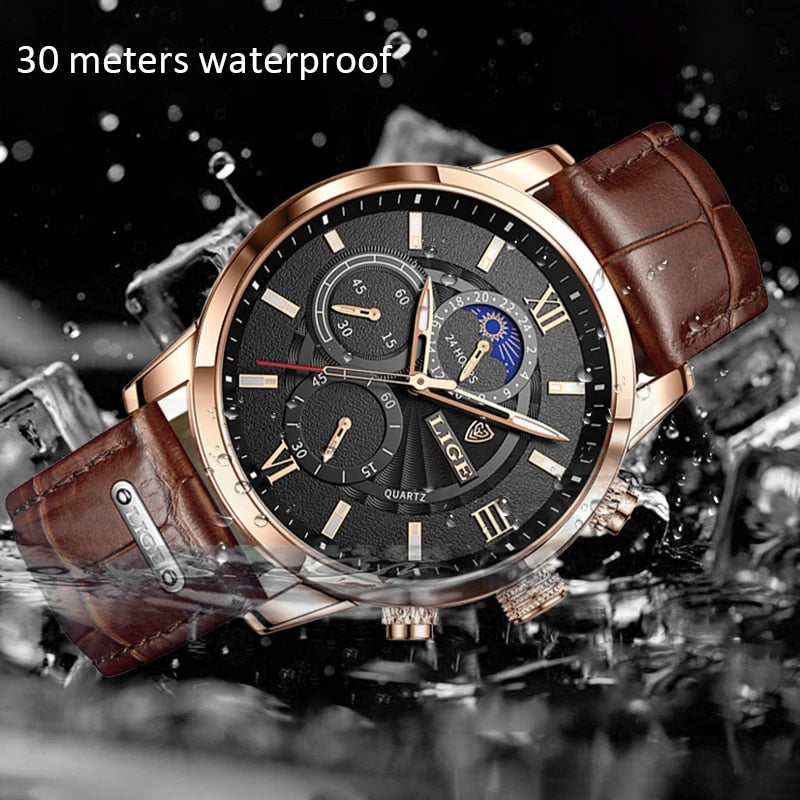 Men's Luxury Leather Quartz Sports Waterproof Watch