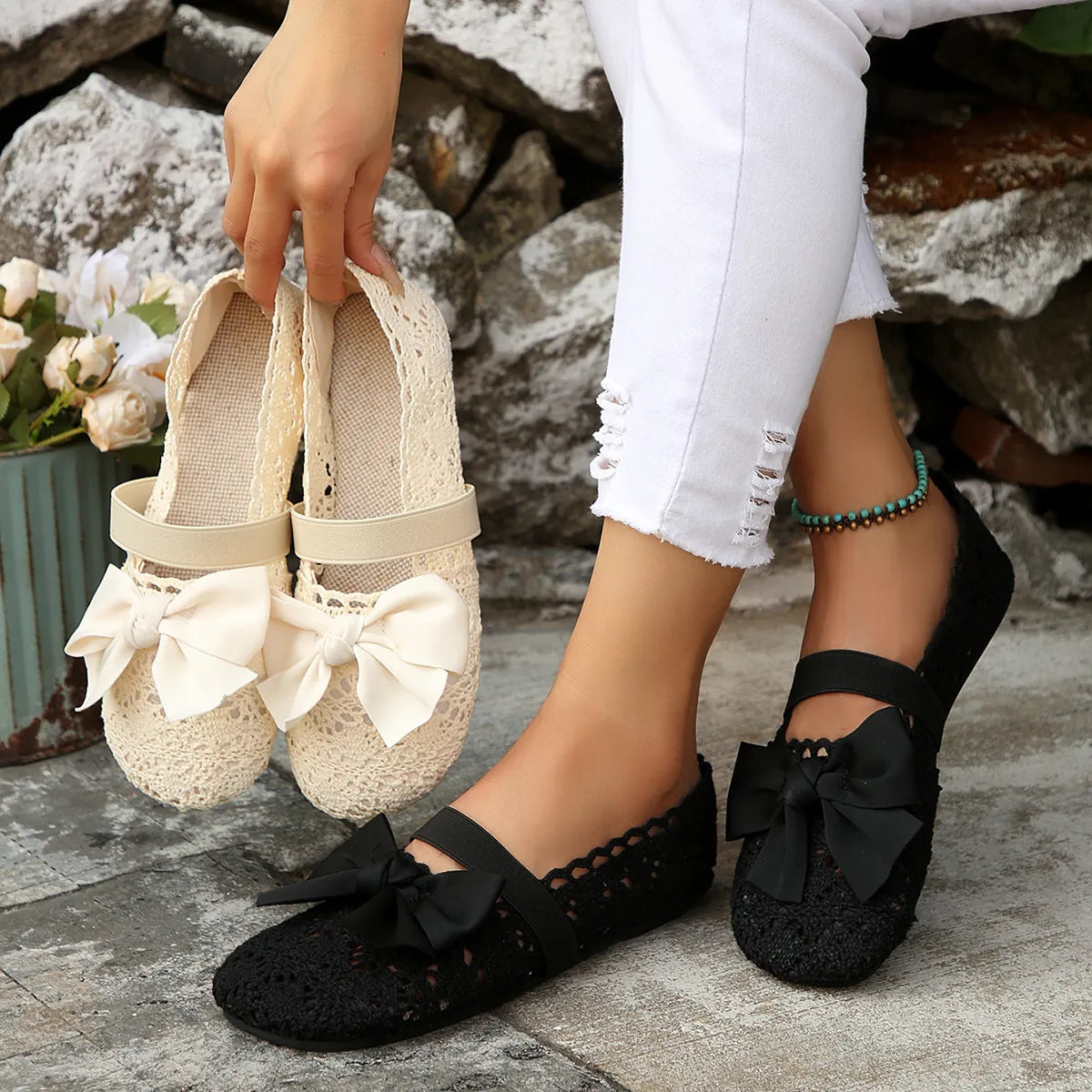 Round Toe Flat Slip On Bow Casual Shoes