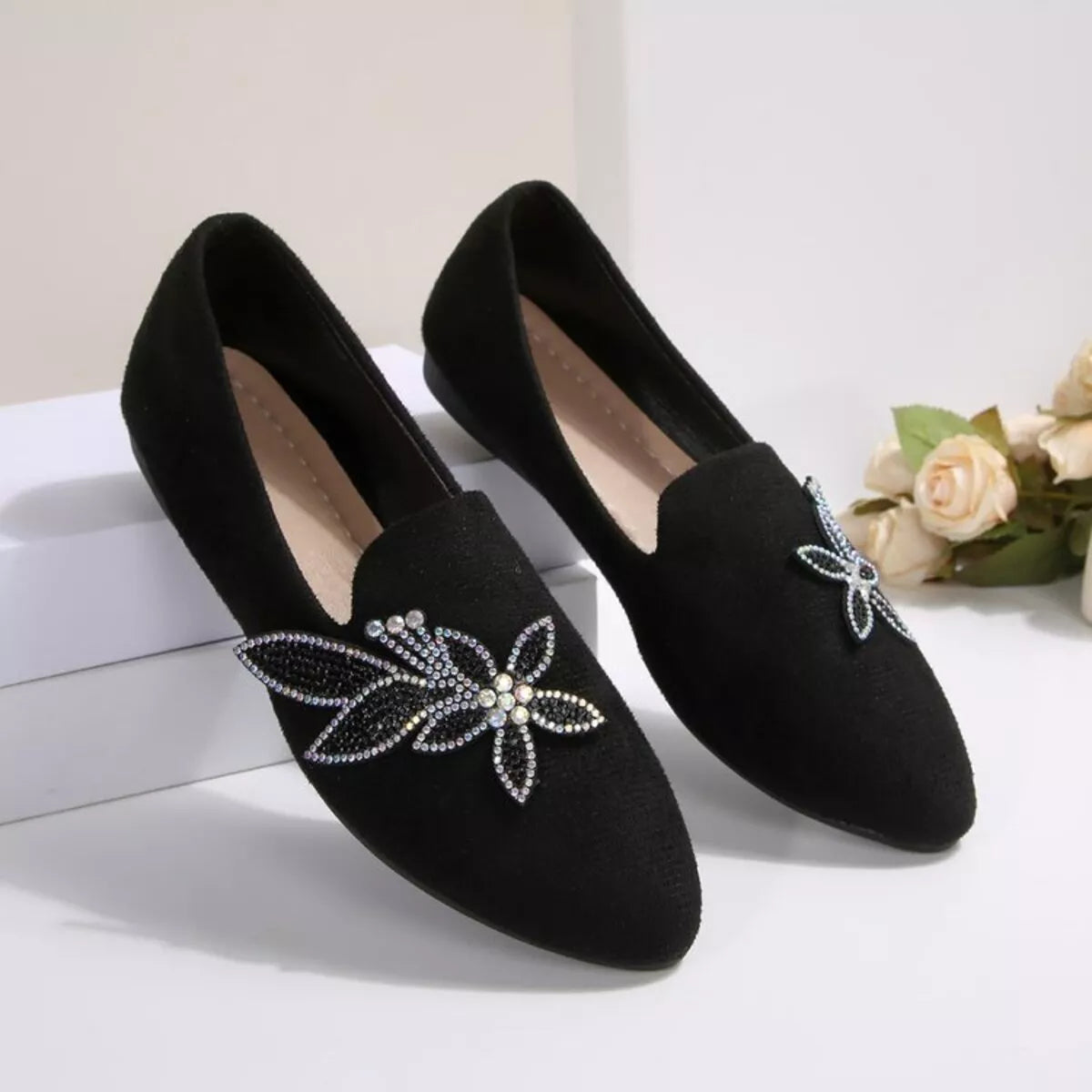 Rhinestone Pointed Toe Flats Slip On Casual Shoes