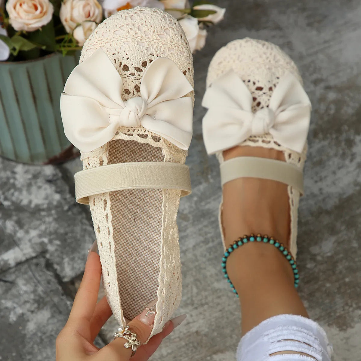 Round Toe Flat Slip On Bow Casual Shoes