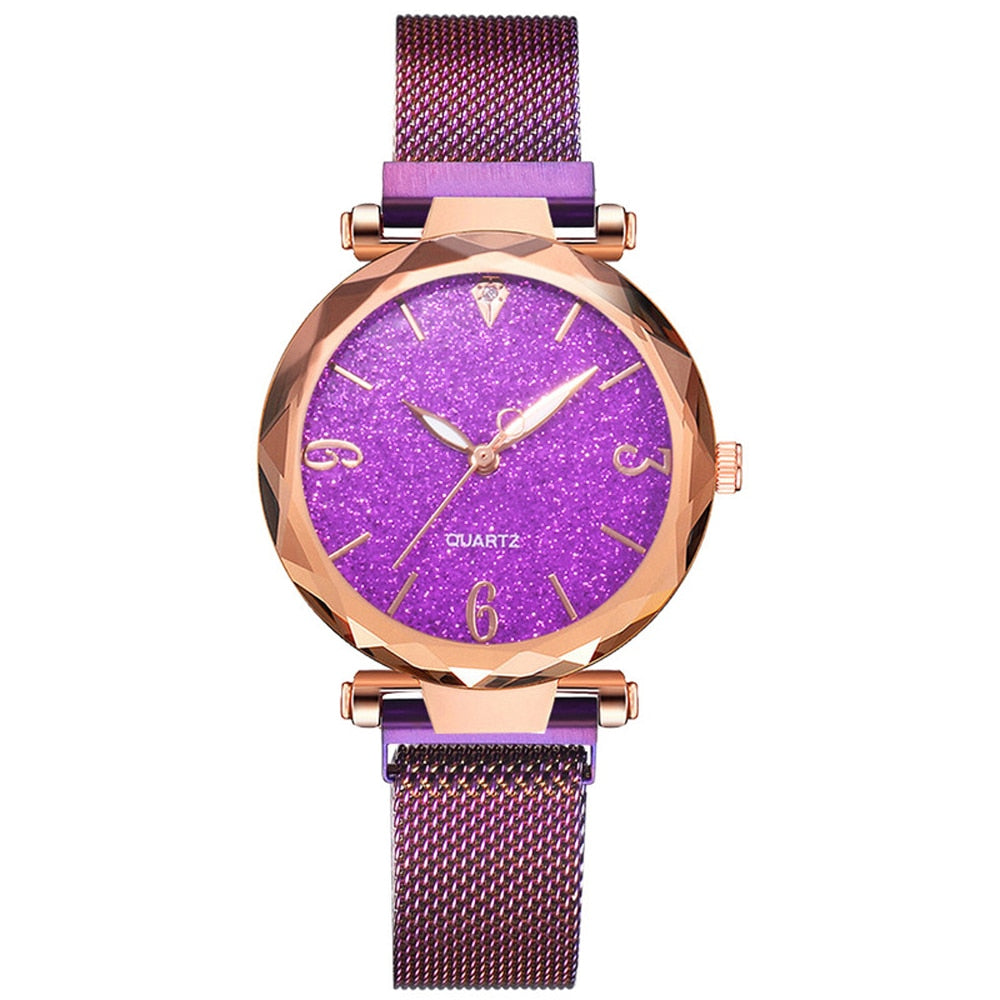 Women's Rose Gold Starry Sky Magnetic Mesh Watch