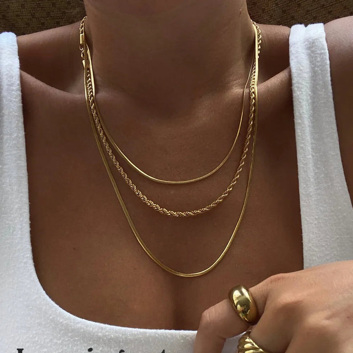 18K Gold Plated Titanium Steel Three Layer Necklace