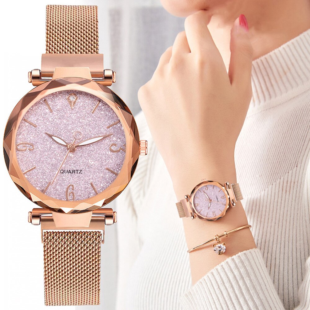 Women's Rose Gold Starry Sky Magnetic Mesh Watch