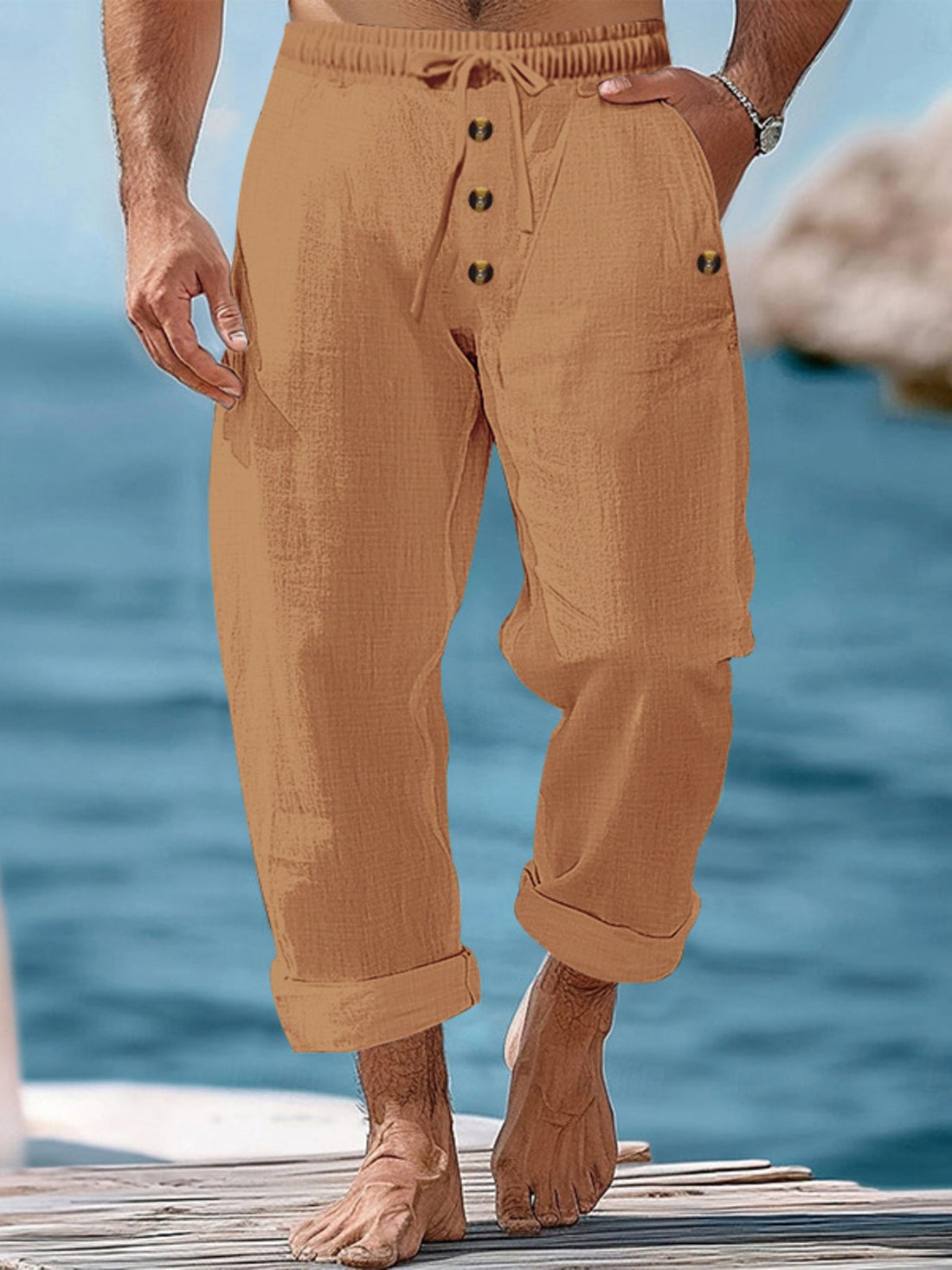 Men's Plus Size Button Fly Drawstring Casual Pants