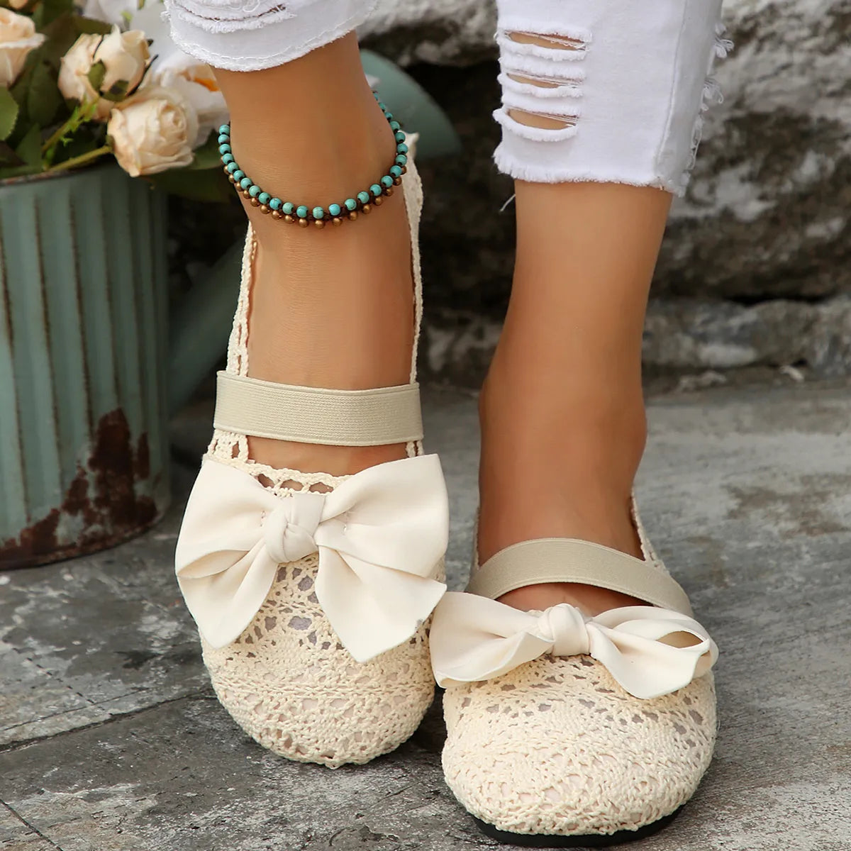 Round Toe Flat Slip On Bow Casual Shoes