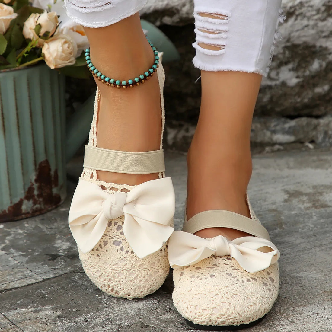 Round Toe Flat Slip On Bow Casual Shoes