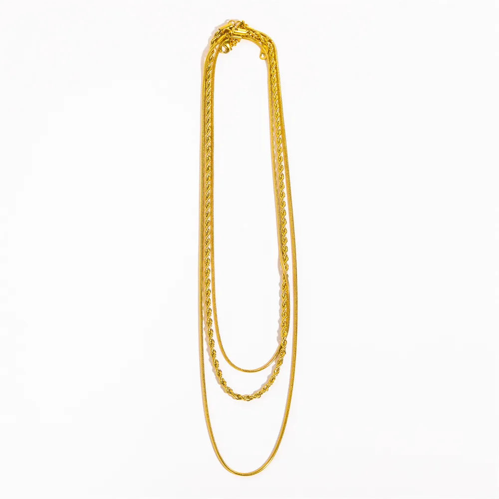 18K Gold Plated Titanium Steel Three Layer Necklace