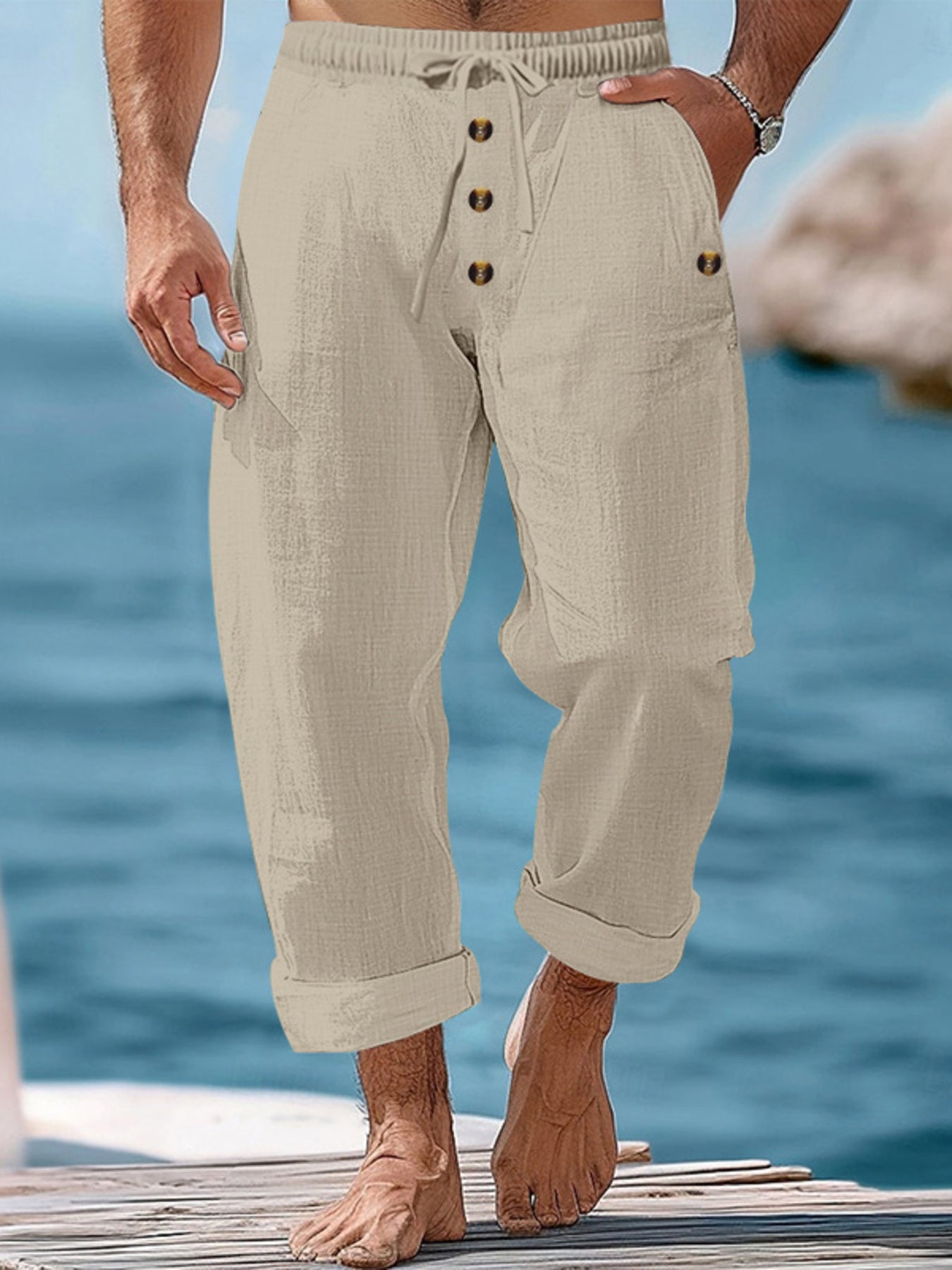Men's Plus Size Button Fly Drawstring Casual Pants