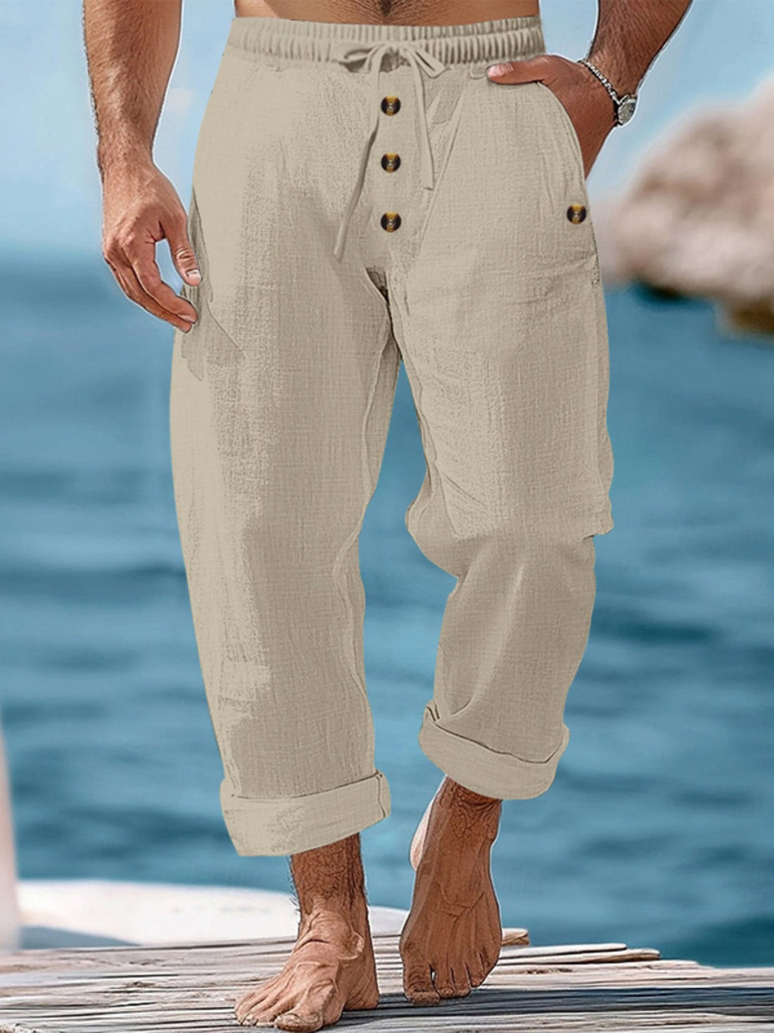 Men's Plus Size Button Fly Drawstring Casual Pants