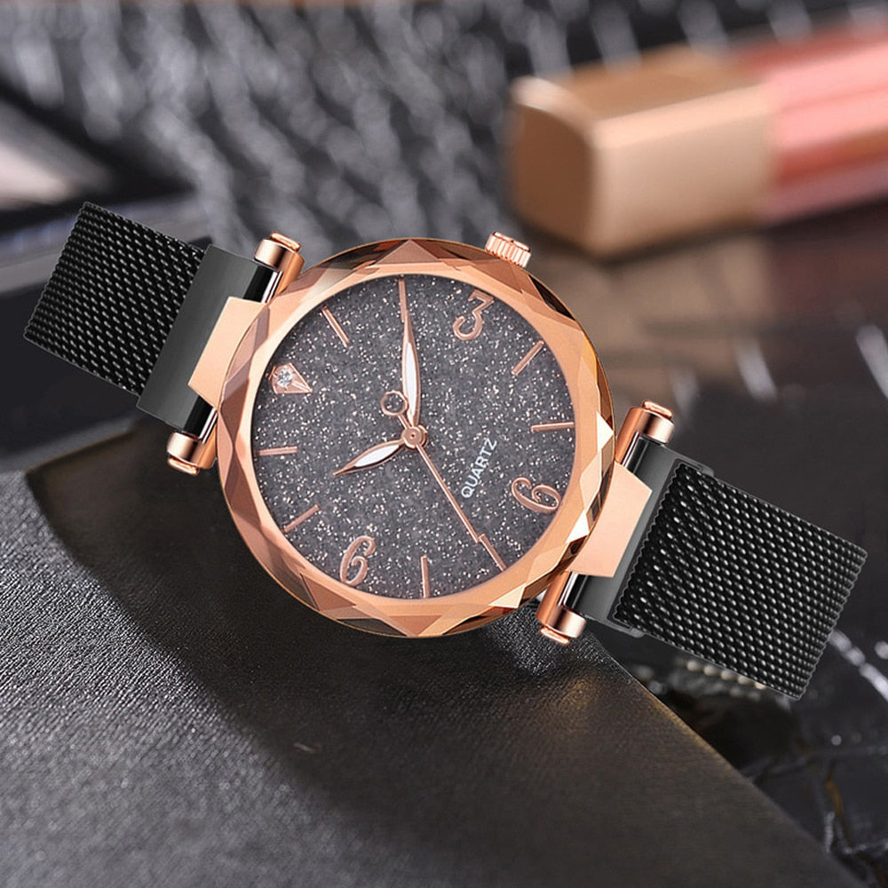 Women's Rose Gold Starry Sky Magnetic Mesh Watch