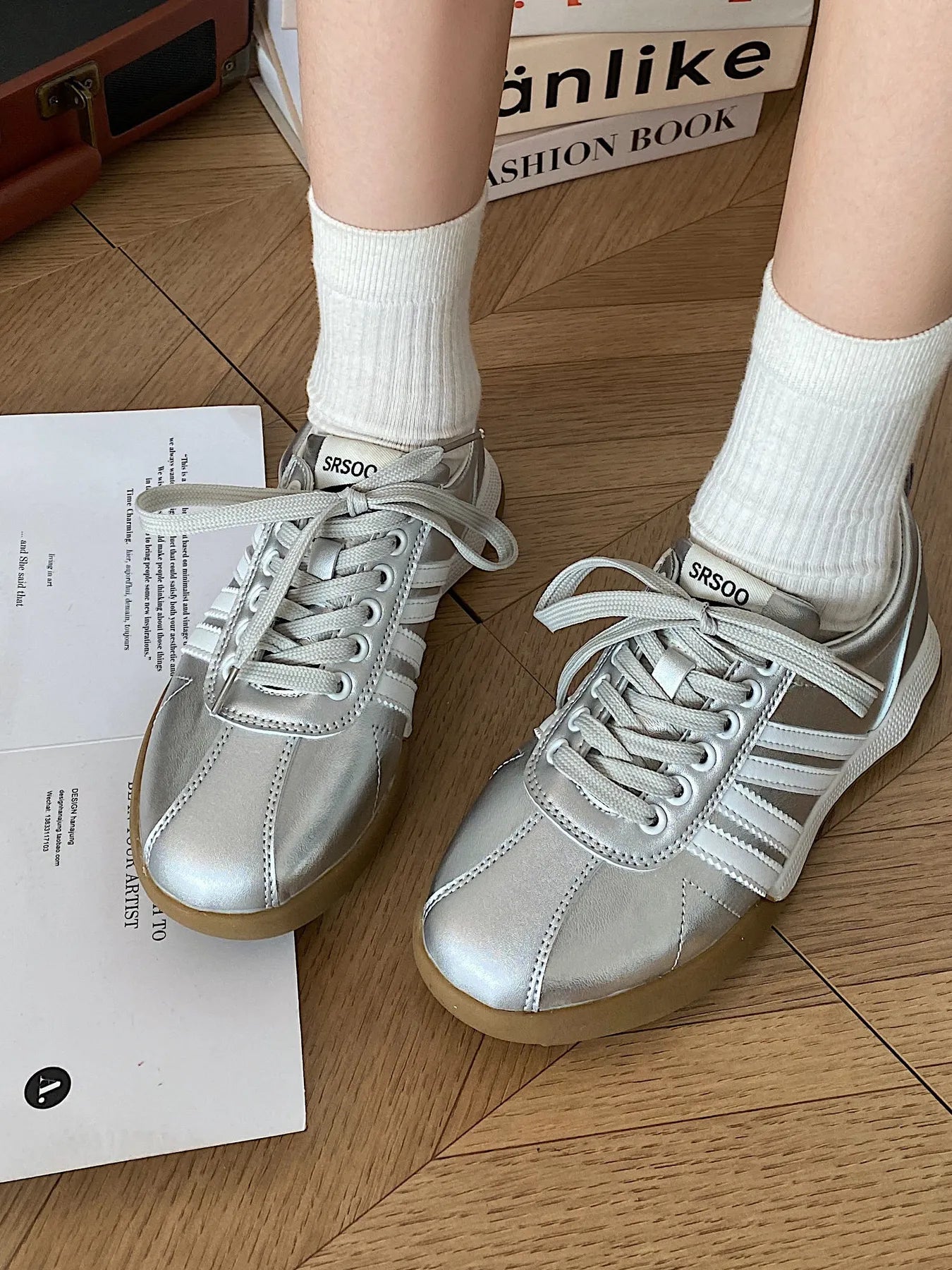 Striped Lace Up Sneakers Casual Women's Shoes