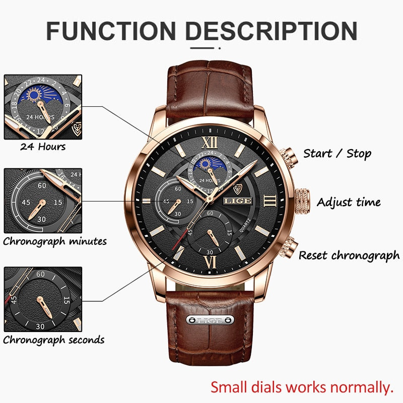 Men's Luxury Leather Quartz Sports Waterproof Watch