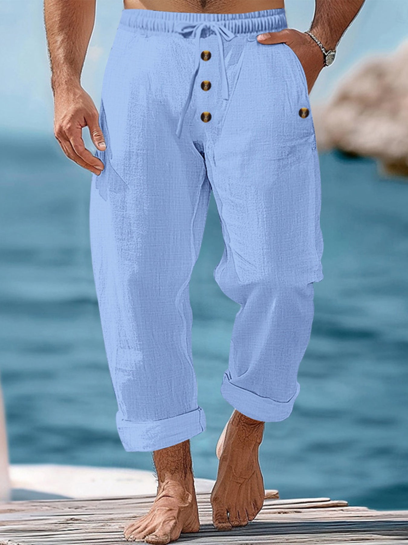Men's Plus Size Button Fly Drawstring Casual Pants
