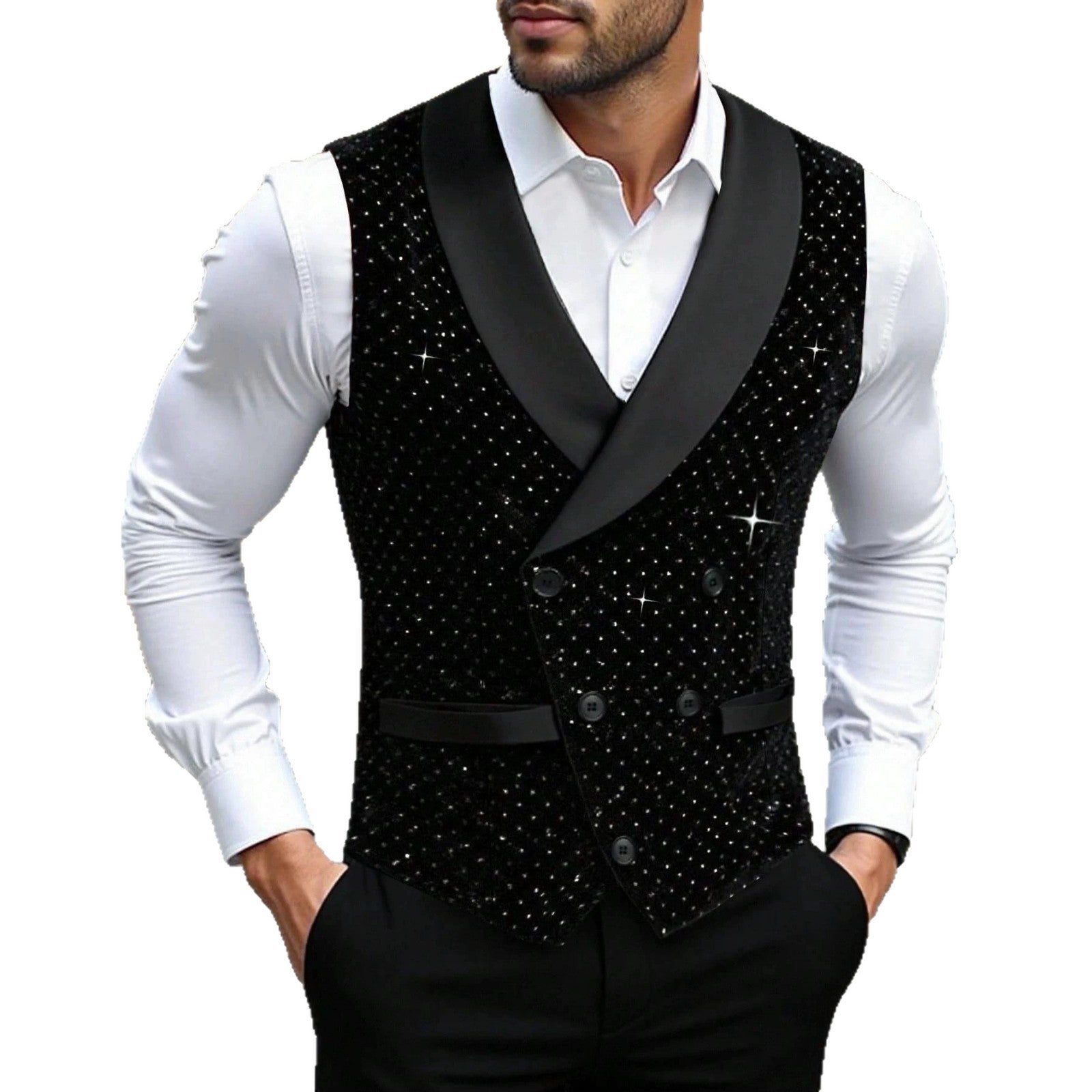 Men's Solid Color Double Breasted Formal Suit Vest