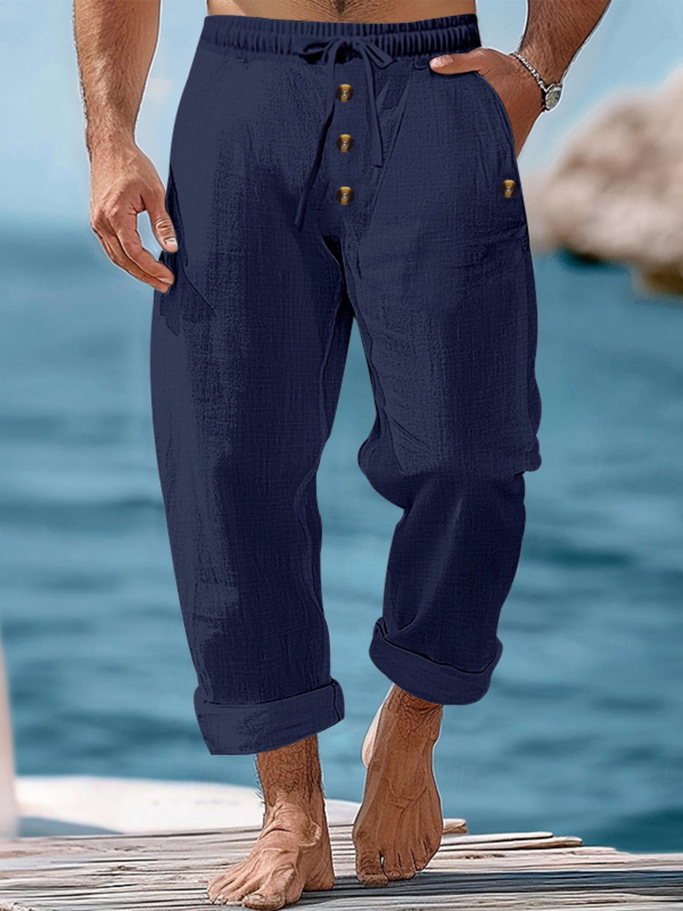 Men's Plus Size Button Fly Drawstring Casual Pants