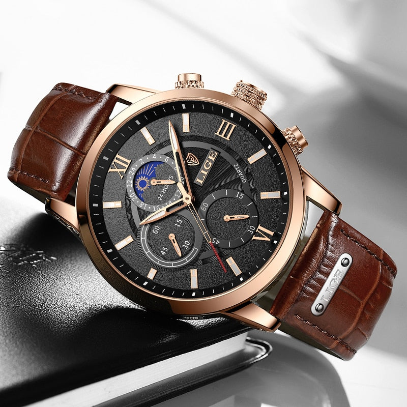 Men's Luxury Leather Quartz Sports Waterproof Watch
