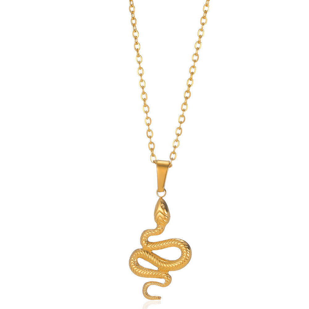 Women's Retro Snake Pendant Gold Plated Stainless Steel Necklace