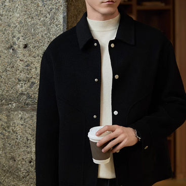Men's Double Faced Woolen Polo Collar Winter Coat