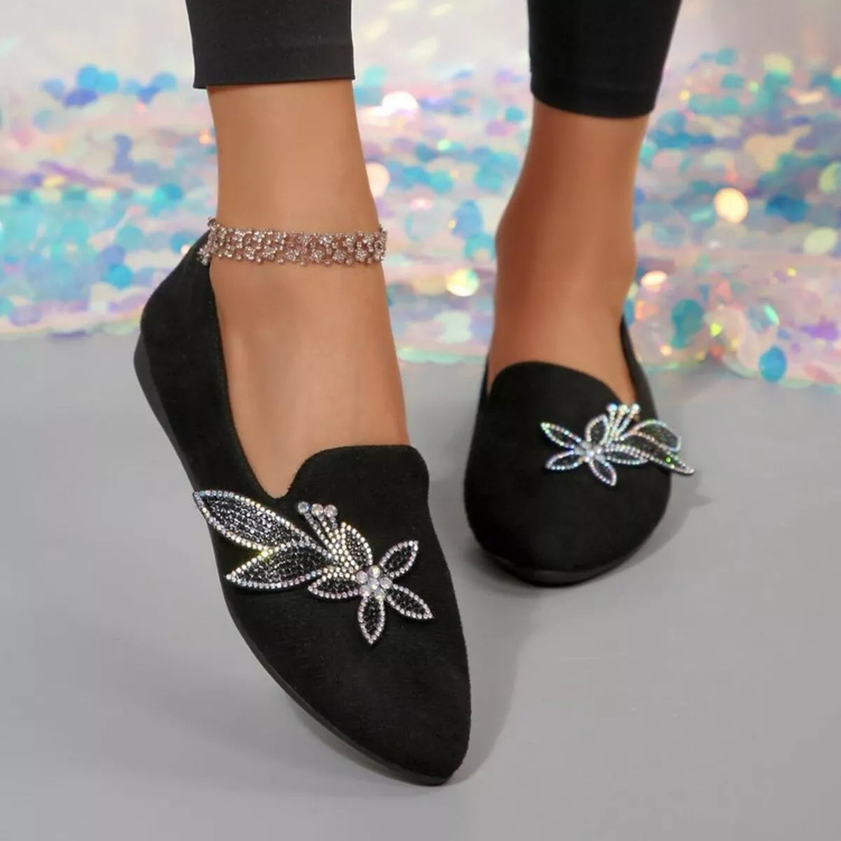 Rhinestone Pointed Toe Flats Slip On Casual Shoes