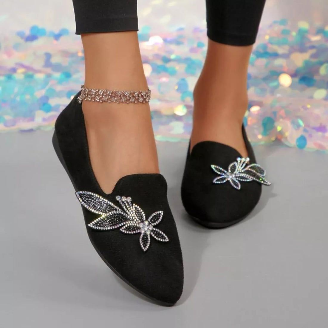 Rhinestone Pointed Toe Flats Slip On Casual Shoes