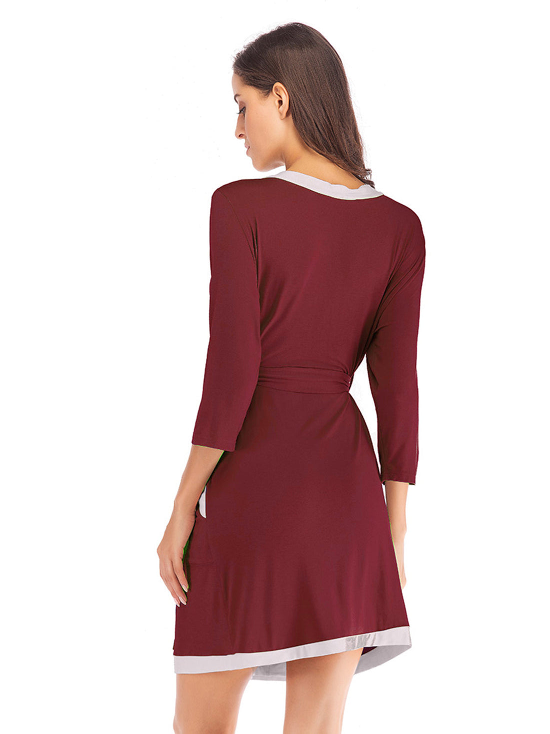 Women's Tie Waist Surplice Neck Robe With Pockets