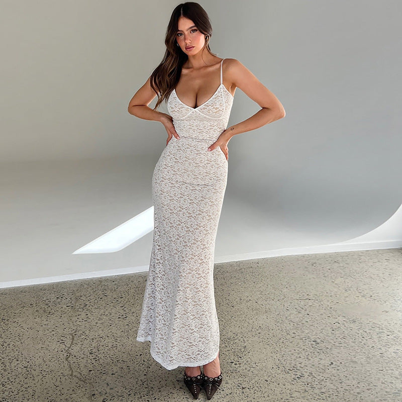 Women's V Neck Lace Waist Cinching Bodycon Dress