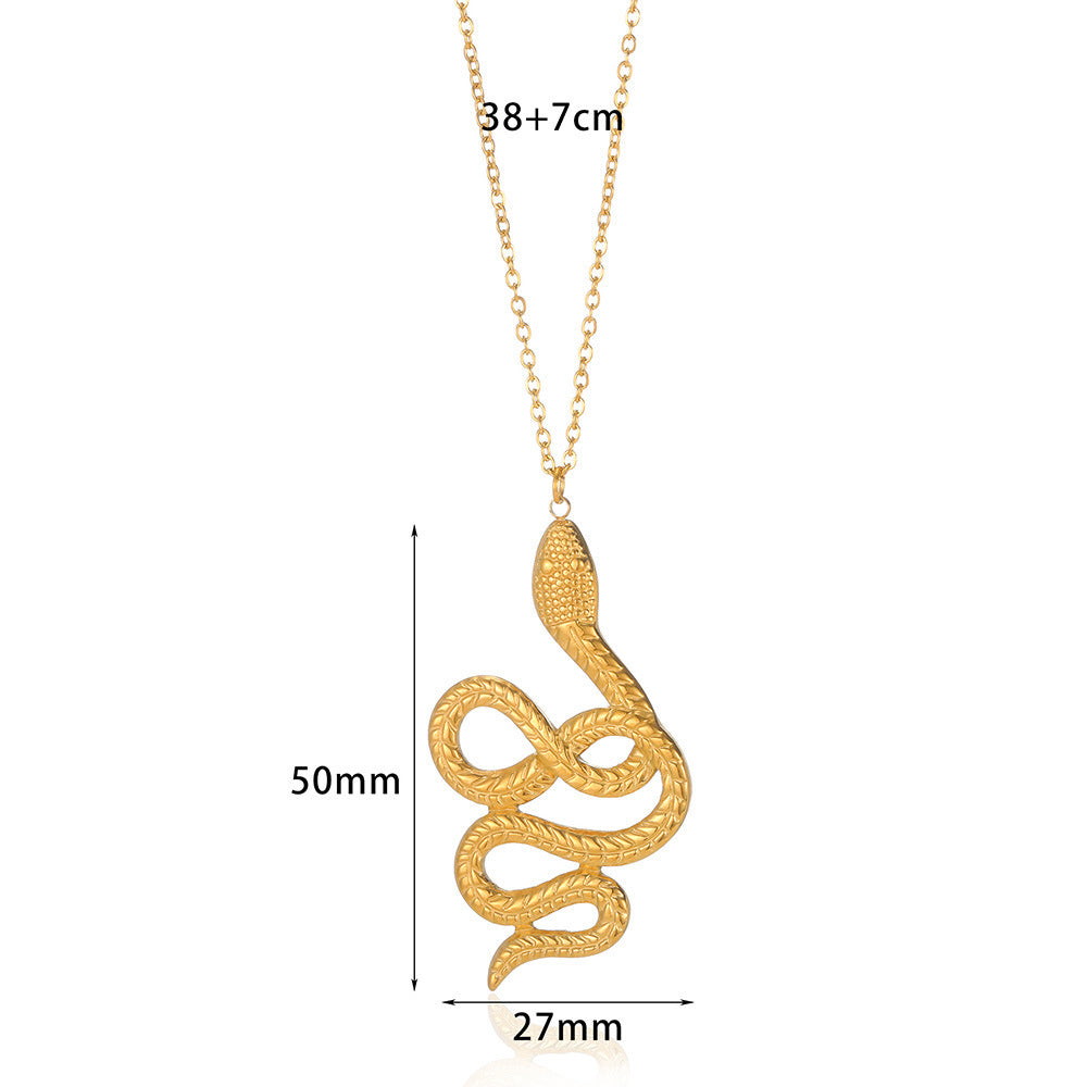 Women's Retro Snake Pendant Gold Plated Stainless Steel Necklace