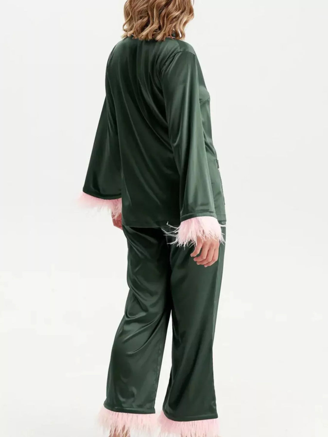 Women's Silky Button Up Top And Pants Lounge Set