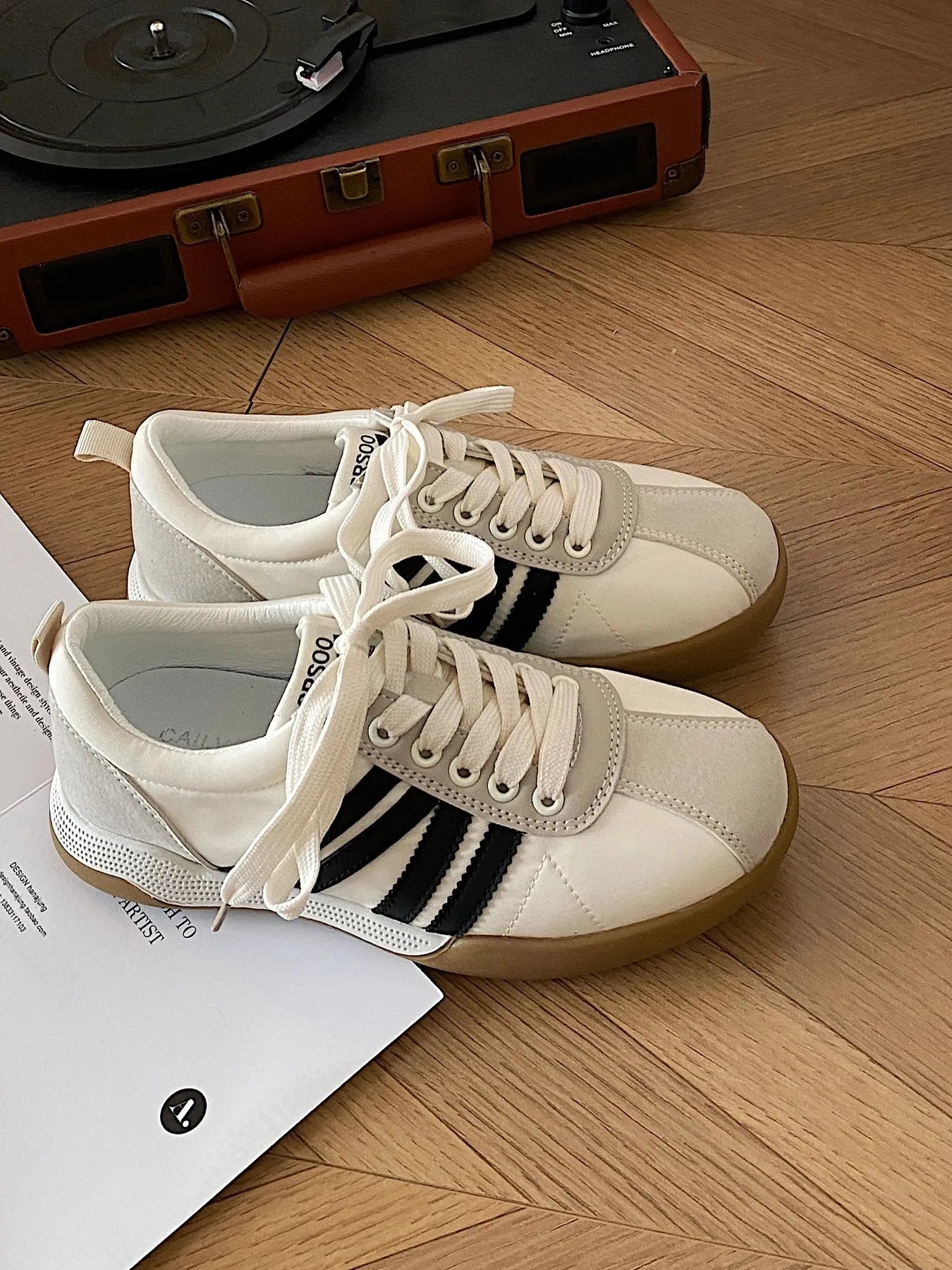 Striped Lace Up Sneakers Casual Women's Shoes