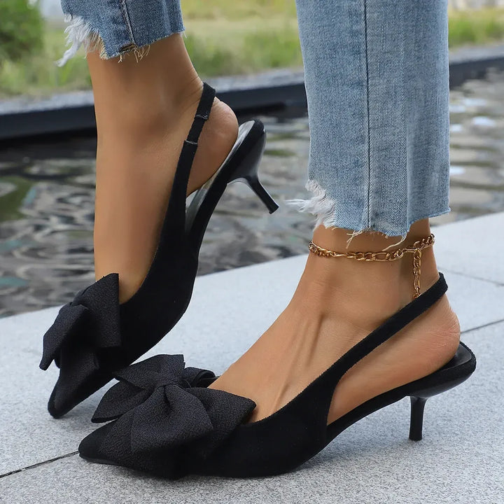 Bow Pointed Toe Kitten Heel Pumps Women's Shoes
