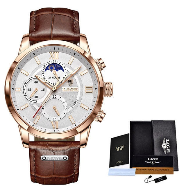 Men's Luxury Leather Quartz Sports Waterproof Watch