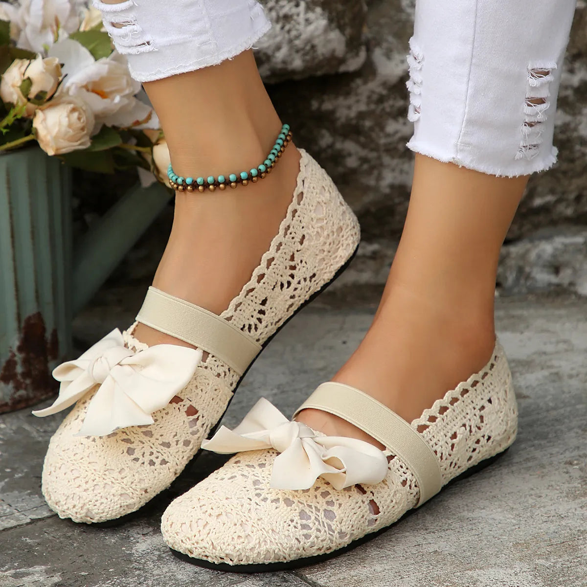 Round Toe Flat Slip On Bow Casual Shoes