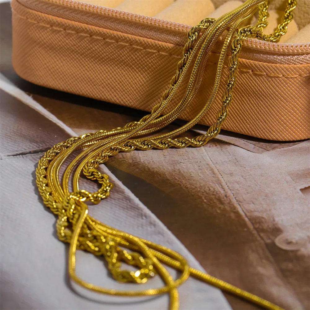 18K Gold Plated Titanium Steel Three Layer Necklace