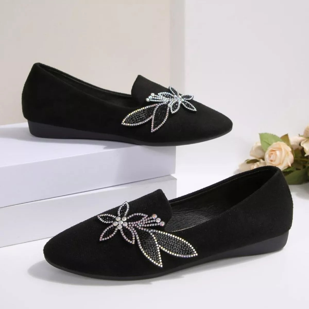 Rhinestone Pointed Toe Flats Slip On Casual Shoes