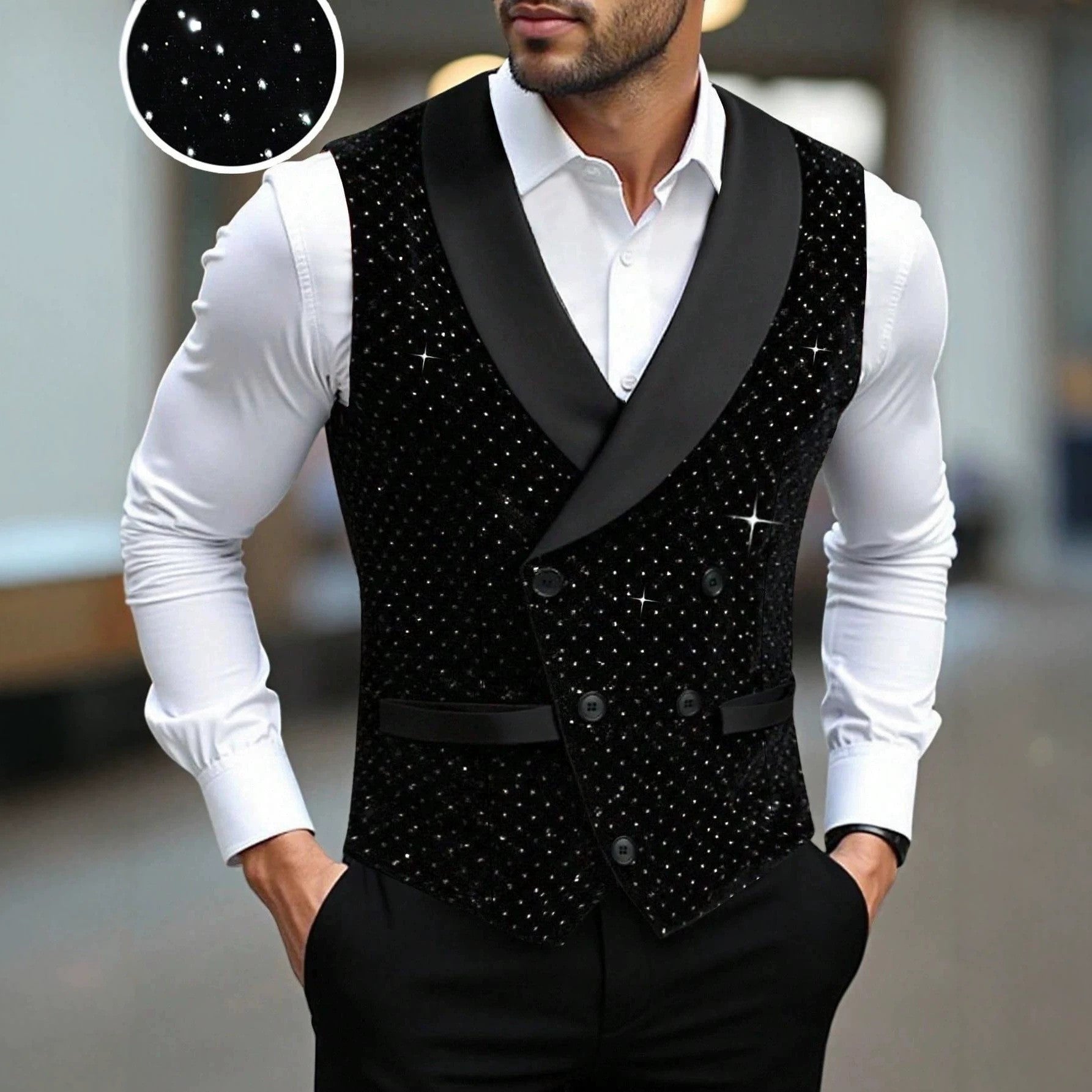 Men's Solid Color Double Breasted Formal Suit Vest