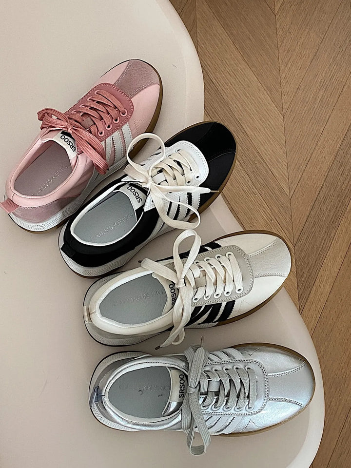 Striped Lace Up Sneakers Casual Women's Shoes