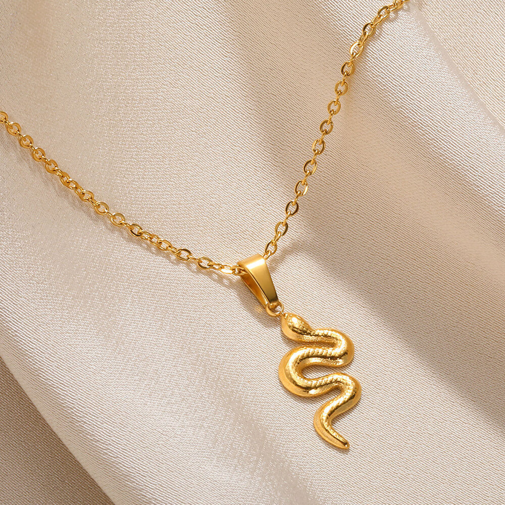 Women's Retro Snake Pendant Gold Plated Stainless Steel Necklace