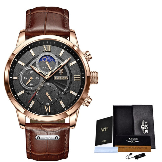 Men's Luxury Leather Quartz Sports Waterproof Watch