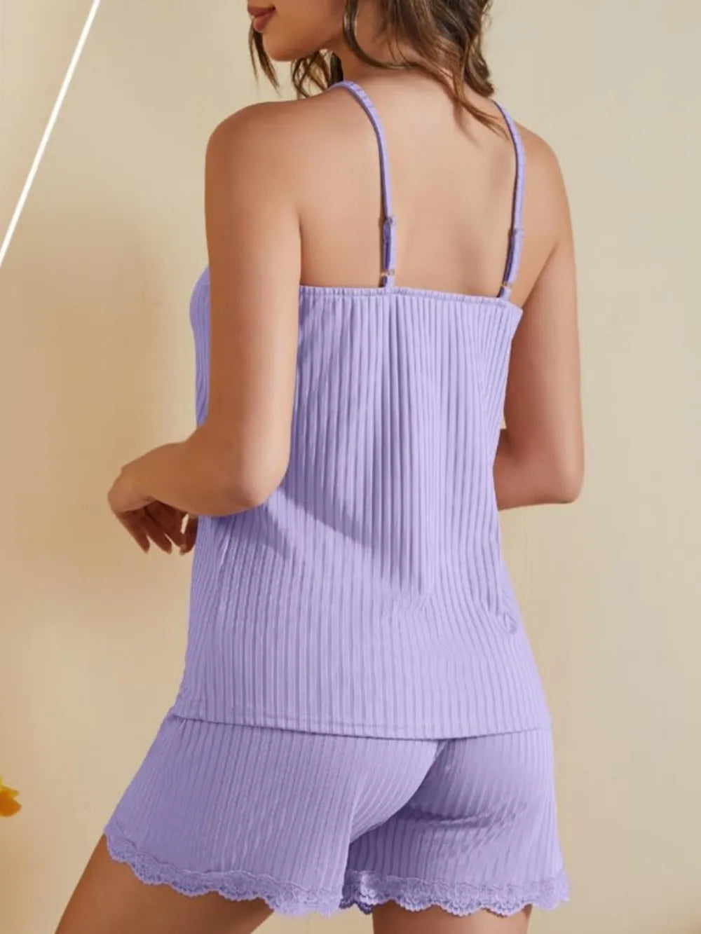 Women's Ribbed Scoop Neck Top And Shorts Lounge Set
