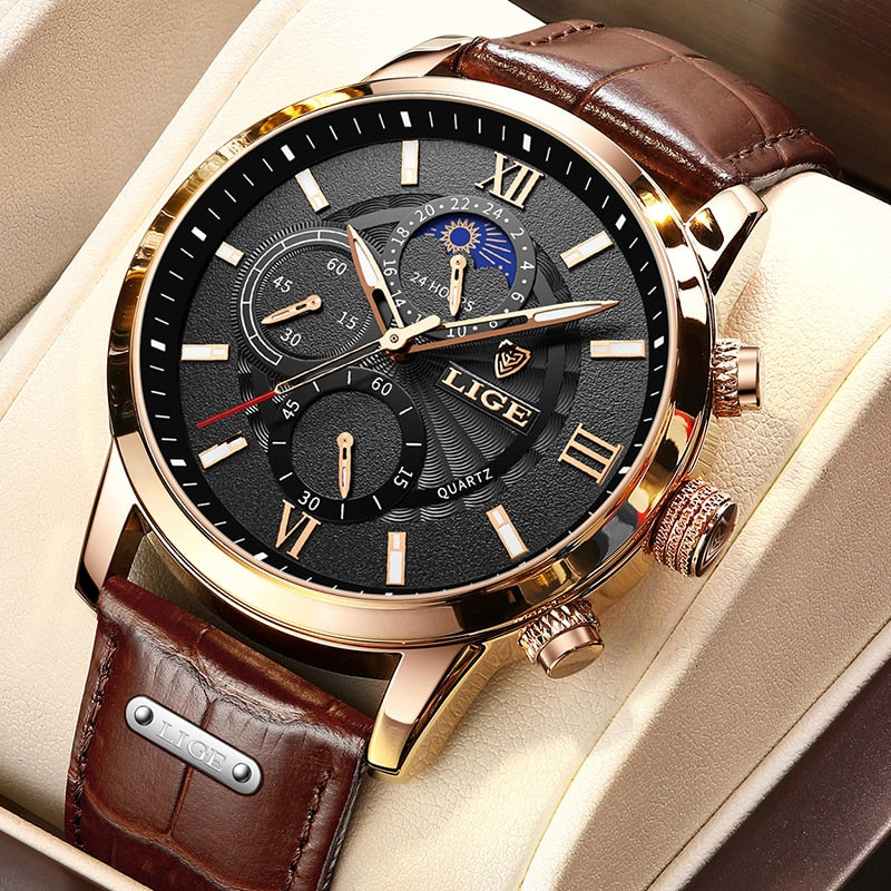 Men's Luxury Leather Quartz Sports Waterproof Watch