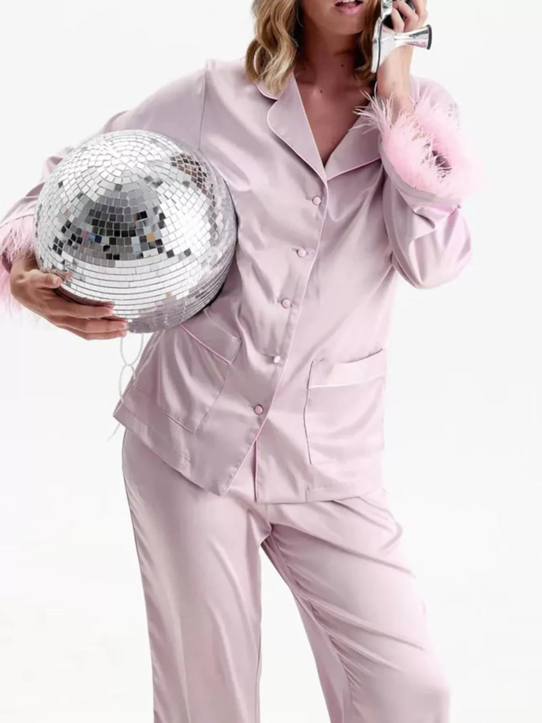 Women's Silky Button Up Top And Pants Lounge Set