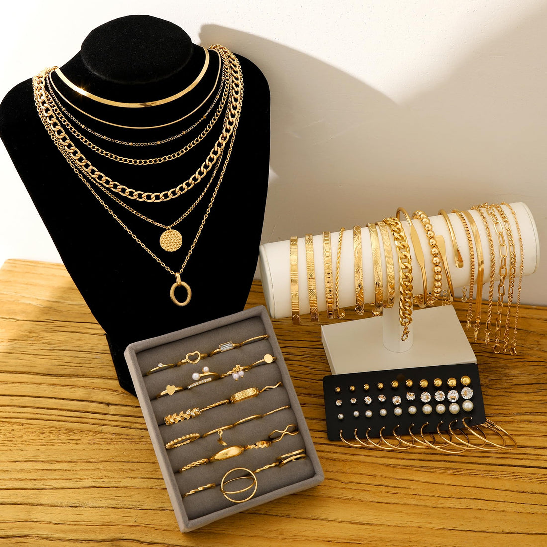 68 Piece Gold Jewelry Set With Necklaces Bracelets